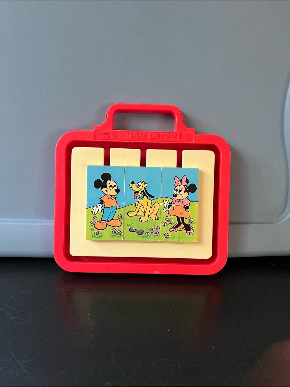 Vintage Disney 1979 Red Kids Puzzle Case with Cartoon Character Panels